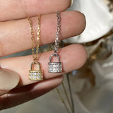 925 Silver Zircon Lock Pendant Necklace Women Friendship Jewelry