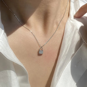 925 Silver Zircon Lock Pendant Necklace Women Friendship Jewelry