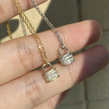 925 Silver Zircon Lock Pendant Necklace Women Friendship Jewelry