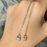 925 Silver Zircon Lock Pendant Necklace Women Friendship Jewelry