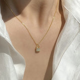 925 Silver Zircon Lock Pendant Necklace Women Friendship Jewelry