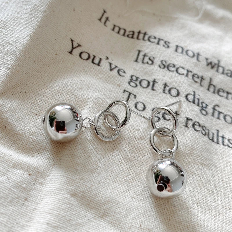 925 Silver Double Circle Tassel Drop Earrings