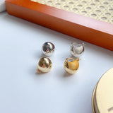 925 Silver Glossy Round Ball Hoop Earrings Women Statement Jewelry