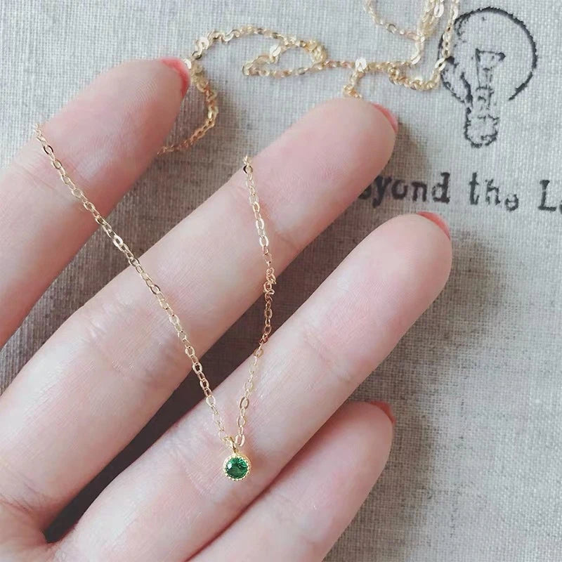 925 Silver Green Crystal Mini Pendant Necklace for Women