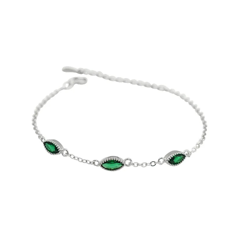 925 Silver Green Zircon Eye Shape Bracelet for Women
