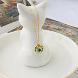 925 Silver Green Zircon Moon Necklace Ox Horn Pendant
