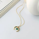 925 Silver Green Zircon Moon Necklace Ox Horn Pendant