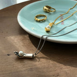 925 Silver Shell Pearl Hand Pendant Nordic Style Necklace