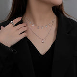 925 Silver Heart Lock Star Necklace Women Birthday Jewelry