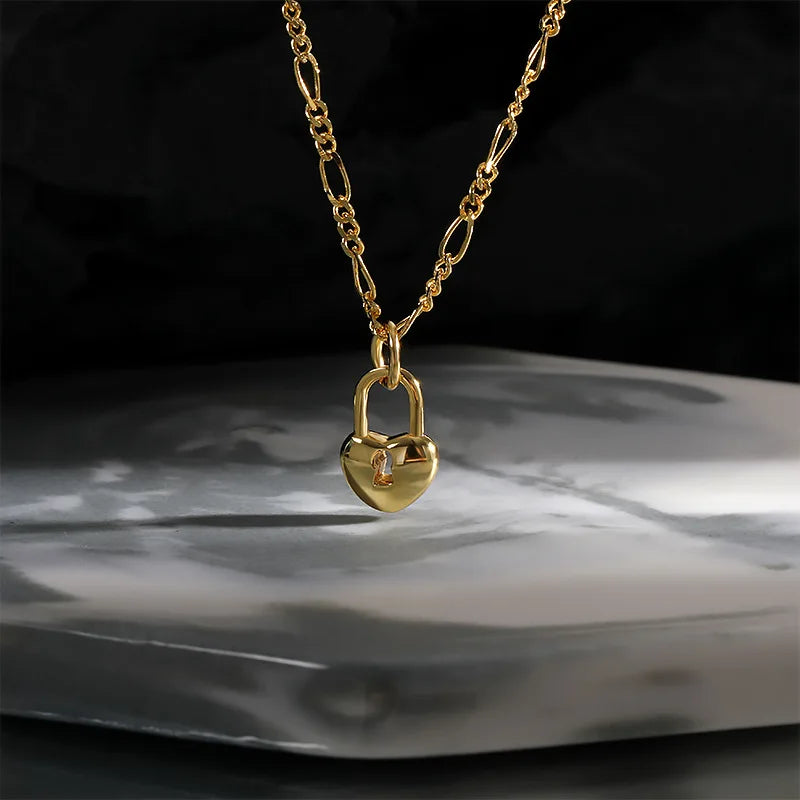 925 Silver Heart Lock Star Necklace Women Birthday Jewelry