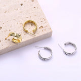 925 Silver Concave C Shape Stud Earrings for Women