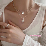 925 Silver Key Heart Pendant Necklace for Women O T