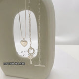 925 Silver Key Heart Pendant Necklace for Women O T