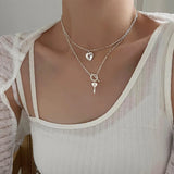 925 Silver Key Heart Pendant Necklace for Women O T