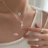 925 Silver Key Heart Pendant Necklace for Women O T