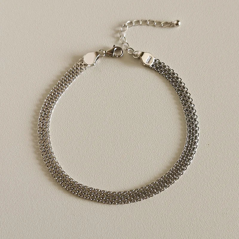 925 Silver Wide Chain Bracelet Elegant Minimalist Office Jewelry