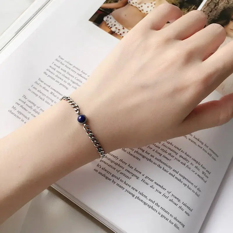 925 Silver Lapis Chain Bracelet Women's Jewelry Gift