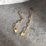 925 Silver Chain Lock Earrings for Women Minimalist Jewelry