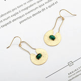 925 Silver Malachite Long Drop Earrings Watermelon Veins French Big Earrings