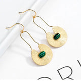 925 Silver Malachite Long Drop Earrings Watermelon Veins French Big Earrings