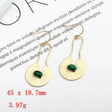 925 Silver Malachite Long Drop Earrings Watermelon Veins French Big Earrings