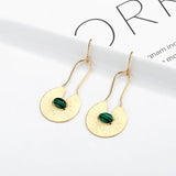 925 Silver Malachite Long Drop Earrings Watermelon Veins French Big Earrings