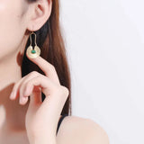925 Silver Malachite Long Drop Earrings Watermelon Veins French Big Earrings