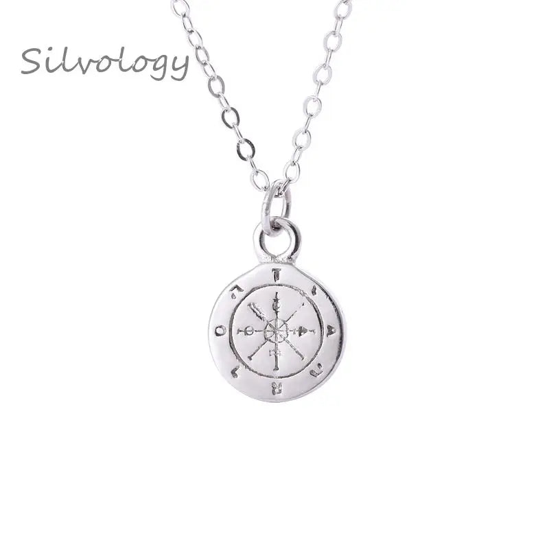 925 Silver Mini Compass Pendant Necklace Fashionable Friendship Jewelry