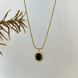 925 Silver Agate Oval Pendant Necklace Vintage Twist Chain Jewelry