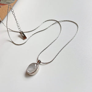 925 Silver Natural Crystal Pendant Oval Necklace Statement Aesthetics
