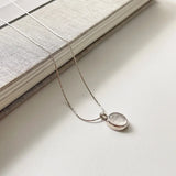 925 Silver Natural Crystal Pendant Oval Necklace Statement Aesthetics