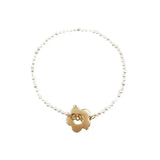 925 Silver Freshwater Pearl Flower Bracelet O T Buckle Cuff