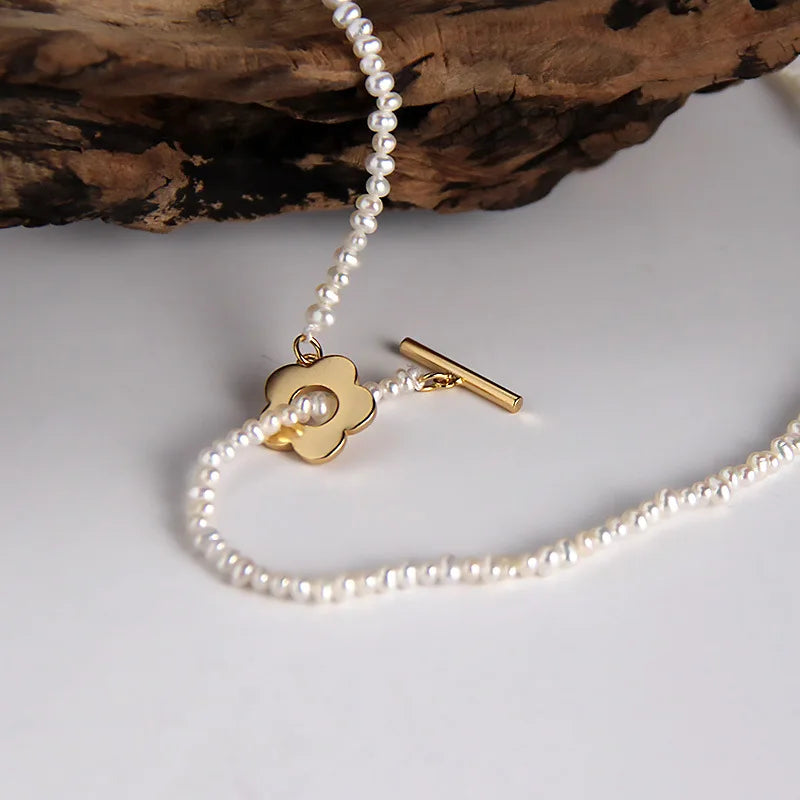 925 Silver Freshwater Pearl Flower Bracelet O T Buckle Cuff