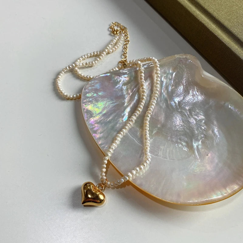 925 Silver Freshwater Pearl Heart Pendant Necklace for Women