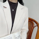 925 Silver Shell Square Pendant Necklace Zircon Minimalist Women Jewelry