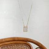 925 Silver Shell Square Pendant Necklace Zircon Minimalist Women Jewelry