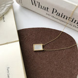 925 Silver Shell Square Pendant Necklace Zircon Minimalist Women Jewelry