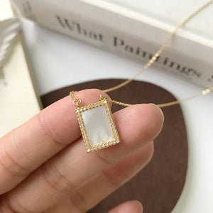 925 Silver Shell Square Pendant Necklace Zircon Minimalist Women Jewelry