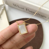 925 Silver Shell Square Pendant Necklace Zircon Minimalist Women Jewelry