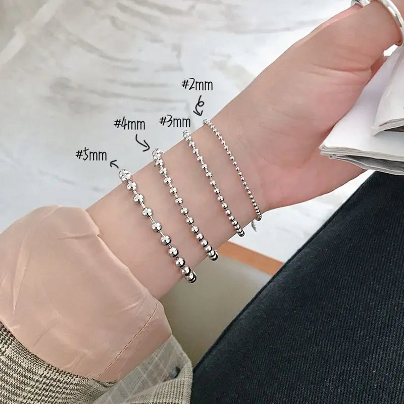 925 Sterling Silver Round Bead Bracelet Lucky Bead Texture Bracelets For Women