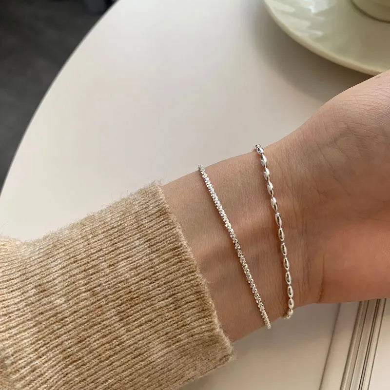 925 Silver Olive Beads Gypsophila Bracelet Double Layer Bling Jewelry