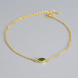 925 Silver Olive Green Zircon Bracelet Thin Chain