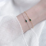925 Silver Olive Green Zircon Bracelet Thin Chain