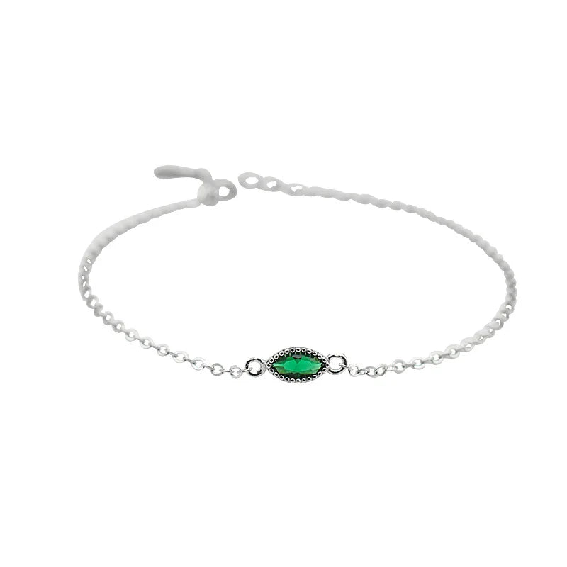 925 Silver Olive Green Zircon Bracelet Thin Chain