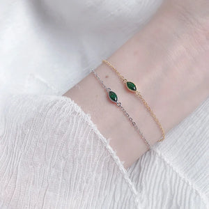 925 Silver Olive Green Zircon Bracelet Thin Chain