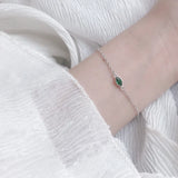 925 Silver Olive Green Zircon Bracelet Thin Chain
