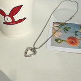 925 Silver Openwork Heart Necklace Irregular Chain Minimalist Jewelry