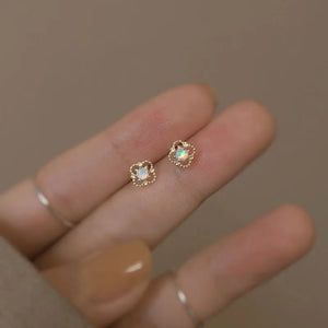 925 Silver Opal Small Earrings Studs for Women Aesthetics Jewelry