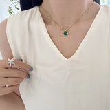925 Silver Chrysoprase Pendant Necklace Women Chain Minimalist Jewelry