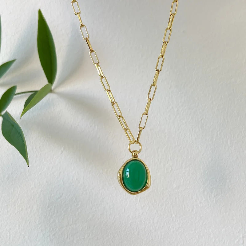 925 Silver Chrysoprase Pendant Necklace Women Chain Minimalist Jewelry